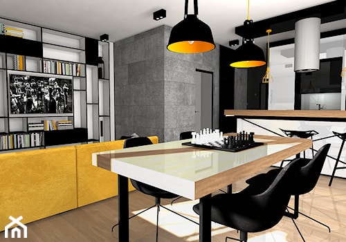 SOFT LOFT - Średni szary salon z kuchnią z jadalnią, styl nowoczesny - zdjęcie od Formacja Projekt