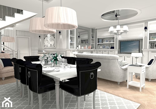 Średnia biała szara jadalnia w salonie, styl glamour - zdjęcie od Formacja Projekt