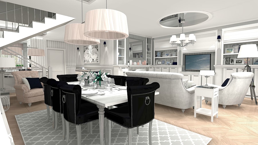 Średnia biała szara jadalnia w salonie, styl glamour - zdjęcie od Formacja Projekt