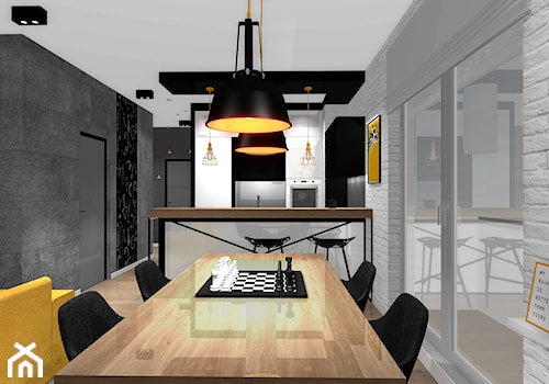 SOFT LOFT - Średnia szara jadalnia w salonie w kuchni, styl nowoczesny - zdjęcie od Formacja Projekt