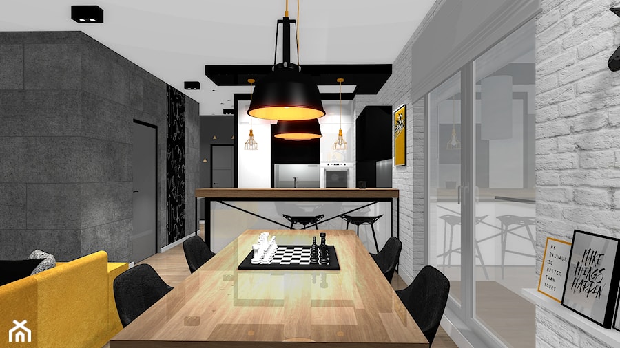 SOFT LOFT - Średnia szara jadalnia w salonie w kuchni, styl nowoczesny - zdjęcie od Formacja Projekt