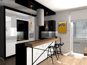 SOFT LOFT - Średnia otwarta z salonem biała z zabudowaną lodówką kuchnia jednorzędowa z wyspą lub półwyspem, styl minimalistyczny - zdjęcie od Formacja Projekt