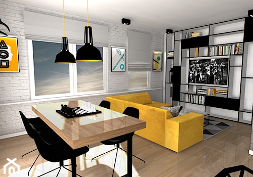 SOFT LOFT - Mały szary salon z jadalnią, styl skandynawski - zdjęcie od Formacja Projekt