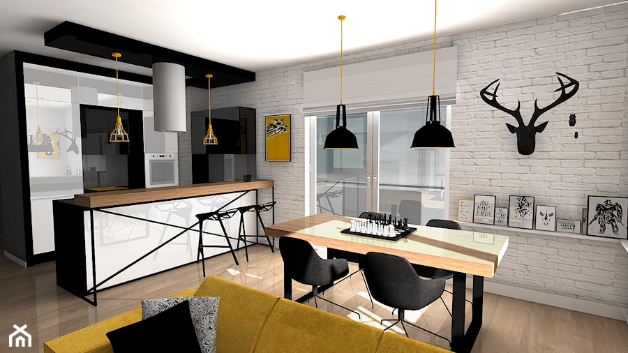 SOFT LOFT - Średnia czarna jadalnia w salonie w kuchni, styl skandynawski - zdjęcie od Formacja Projekt