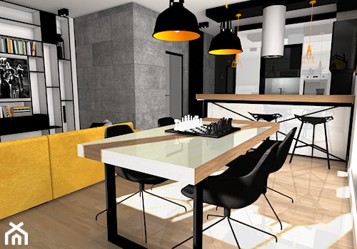 SOFT LOFT - Średnia biała jadalnia w salonie w kuchni, styl nowoczesny - zdjęcie od Formacja Projekt