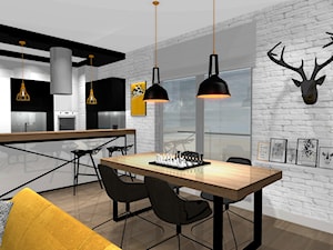 SOFT LOFT - Biały salon z kuchnią z jadalnią, styl skandynawski - zdjęcie od Formacja Projekt