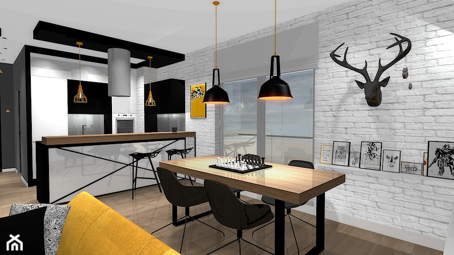 SOFT LOFT - Biały salon z kuchnią z jadalnią, styl skandynawski - zdjęcie od Formacja Projekt