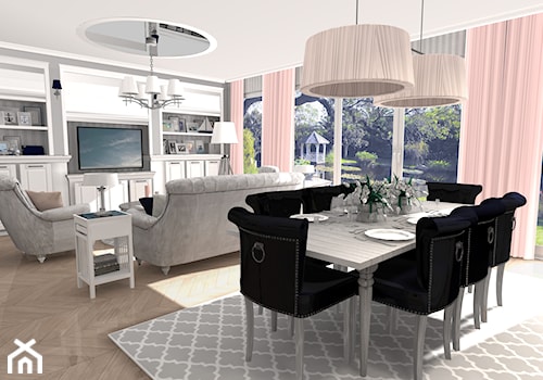 Średni biały szary salon z jadalnią, styl prowansalski - zdjęcie od Formacja Projekt