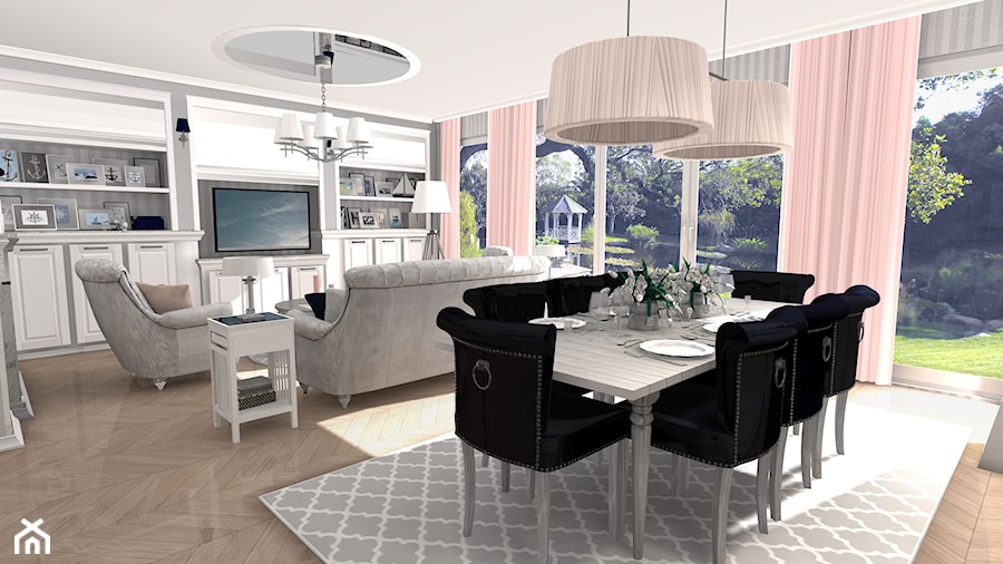 Średni biały szary salon z jadalnią, styl prowansalski - zdjęcie od Formacja Projekt