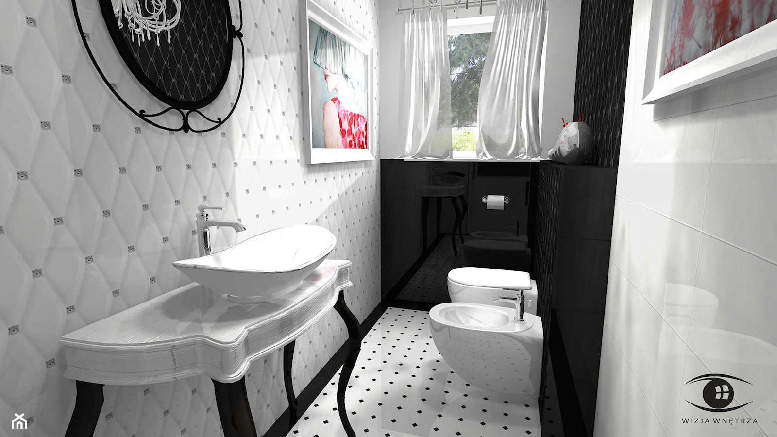 TOALETA GLAMOUR - Mała łazienka z oknem, styl glamour - zdjęcie od Wizja Wnętrza - projekty i aranżacje - Homebook