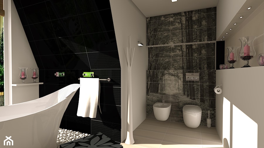 Łazienka w czerni i bieli - Łazienka, styl nowoczesny - zdjęcie od Wizja Wnętrza - projekty i aranżacje