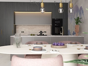 Szara drewniana kuchnia w stonowanych kolorach, fornir, mosiądz - zdjęcie od Paula Popow projektowanie wnętrz