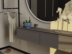 okrągłe lustro, podwieszana komoda, wieszak na ubrania - zdjęcie od Paula Popow projektowanie wnętrz