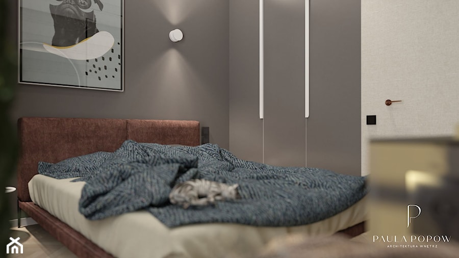 łóżko tapicerowane, drzwi ukryte - zdjęcie od Paula Popow projektowanie wnętrz