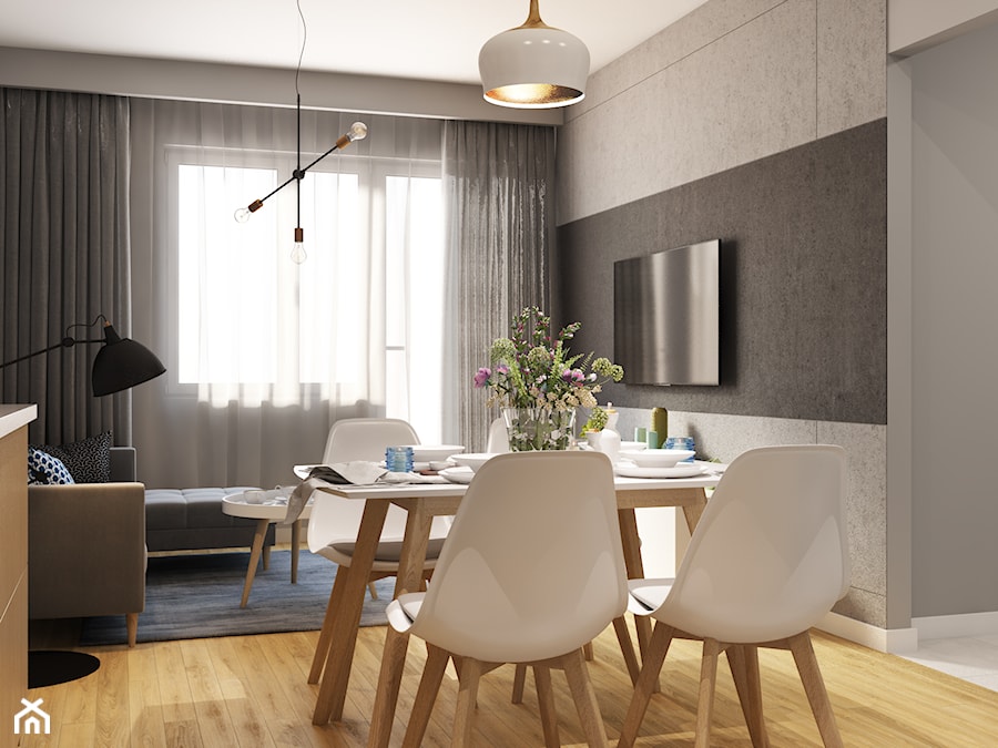 Mieszkanie w kolorze BLUE - Mały szary salon z jadalnią, styl nowoczesny - zdjęcie od Pracownia Wnętrza