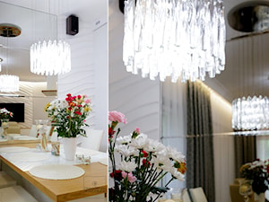 apartament Magnolia - Mały biały salon z jadalnią, styl nowoczesny - zdjęcie od Pracownia Wnętrza