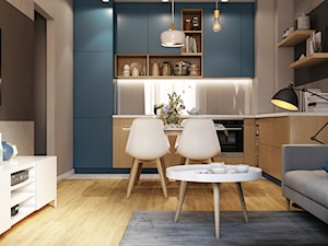 Mieszkanie w kolorze BLUE - Średnia otwarta z salonem biała z zabudowaną lodówką kuchnia w kształcie litery l, styl nowoczesny - zdjęcie od Pracownia Wnętrza