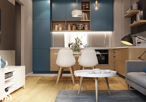 Mieszkanie w kolorze BLUE - Średnia otwarta z salonem biała z zabudowaną lodówką kuchnia w kształcie litery l, styl nowoczesny - zdjęcie od Pracownia Wnętrza