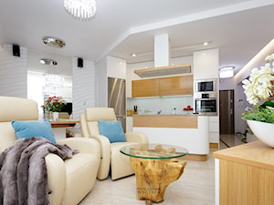 apartament Magnolia - Średni biały salon z kuchnią, styl nowoczesny - zdjęcie od Pracownia Wnętrza