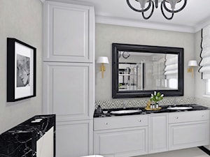 Apartament w Bolesławcu - Średnia z lustrem z dwoma umywalkami z marmurową podłogą łazienka z oknem, styl glamour - zdjęcie od Pracownia Wnętrza