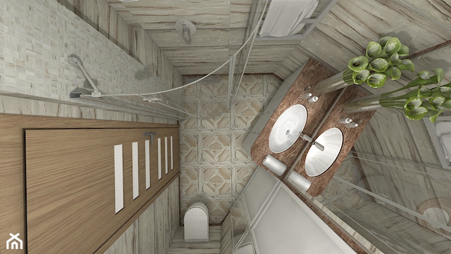 apartament zMagnolia Park - Mała bez okna z lustrem z marmurową podłogą łazienka, styl glamour - zdjęcie od Pracownia Wnętrza