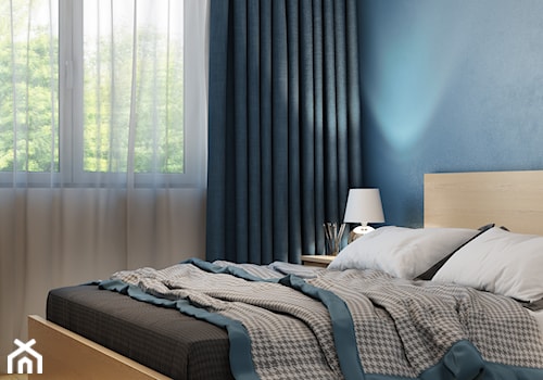 Mieszkanie w kolorze BLUE - Mała biała niebieska sypialnia, styl nowoczesny - zdjęcie od Pracownia Wnętrza