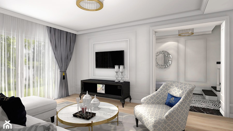 Apartament w Bolesławcu - Średni biały salon, styl glamour - zdjęcie od Pracownia Wnętrza