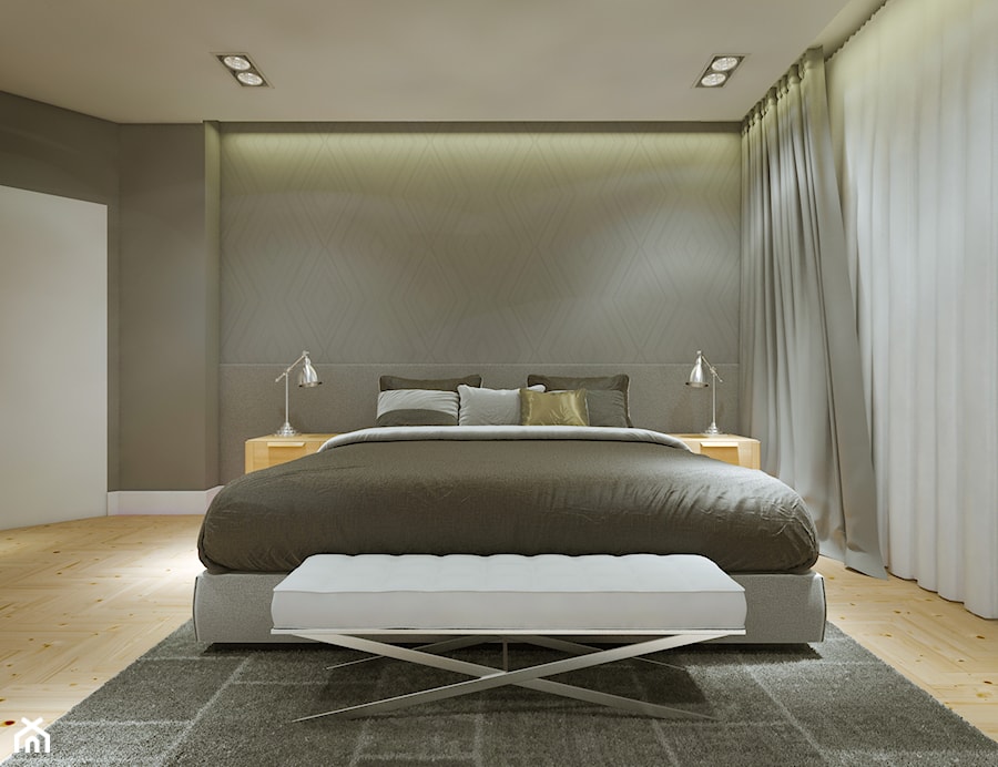 Apartament w sercu Warszawy - wersja II - Duża biała szara sypialnia - zdjęcie od Nubo Interior