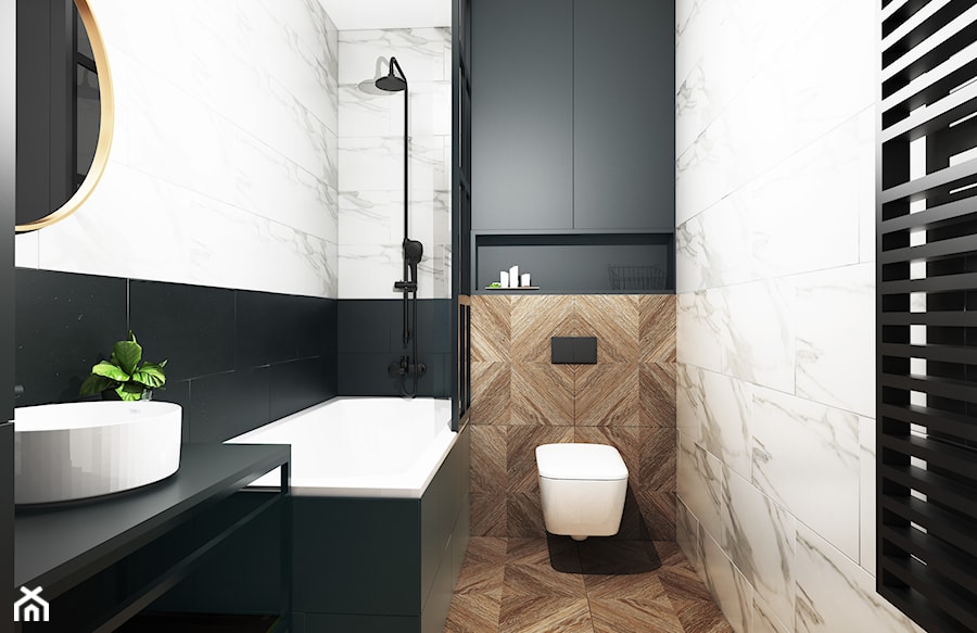 Drewno, biel i czerń - Średnia bez okna łazienka - zdjęcie od Nubo Interior