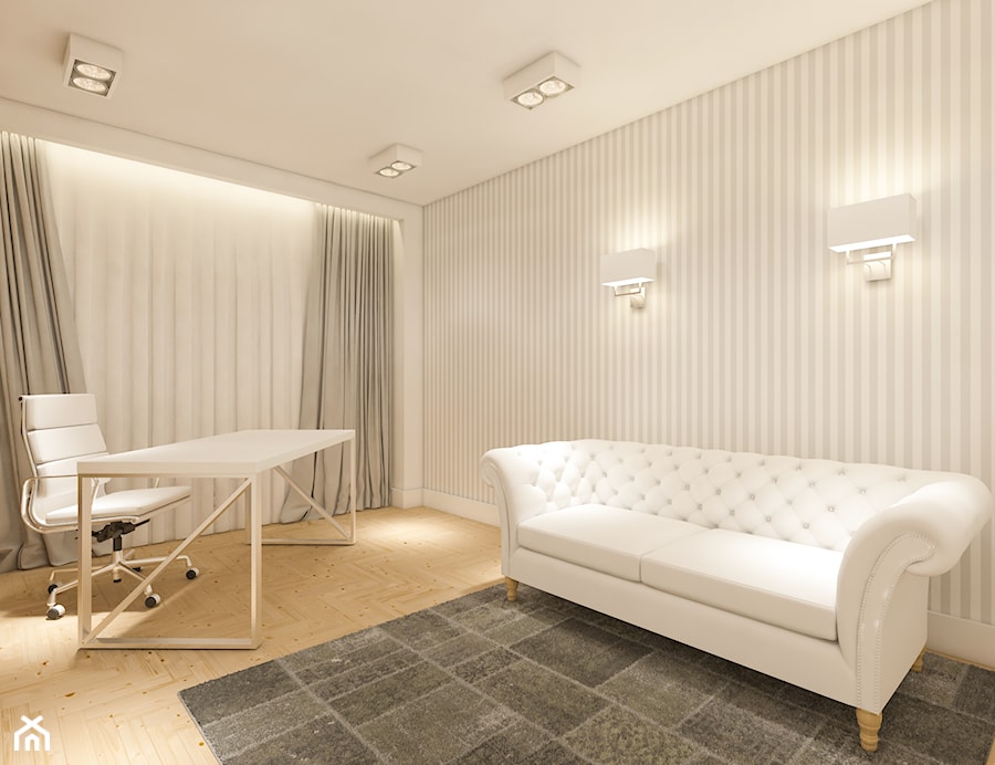 Apartament w sercu Warszawy - Średnie w osobnym pomieszczeniu z sofą beżowe białe biuro - zdjęcie od Nubo Interior