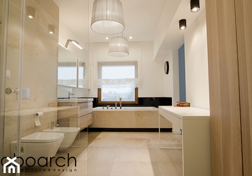 Łazienka - Duża z punktowym oświetleniem łazienka z oknem, styl nowoczesny - zdjęcie od Laboarch Domy i Wnętrza