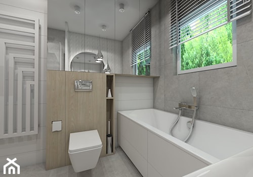 Łazienka - Średnia z lustrem z punktowym oświetleniem łazienka z oknem, styl nowoczesny - zdjęcie od Muchart projektowanie wnętrz Małgorzata Mucha