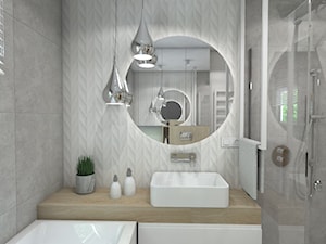 Łazienka - Mała z lustrem łazienka z oknem, styl nowoczesny - zdjęcie od Muchart projektowanie wnętrz Małgorzata Mucha