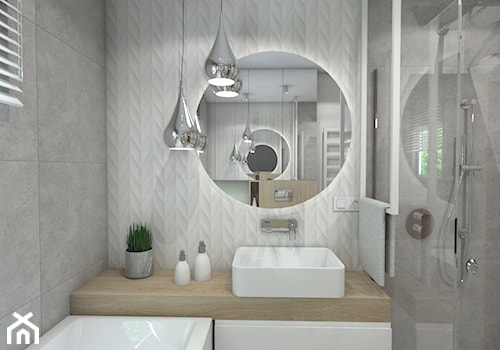 Łazienka - Mała z lustrem łazienka z oknem, styl nowoczesny - zdjęcie od Muchart projektowanie wnętrz Małgorzata Mucha