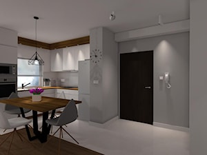 Mieszkanie Lublin - Średnia biała szara jadalnia w salonie w kuchni, styl nowoczesny - zdjęcie od Projektowanie wnętrz Paulina Łata