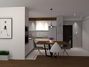 Mieszkanie Lublin - Mała biała szara jadalnia w kuchni, styl nowoczesny - zdjęcie od Projektowanie wnętrz Paulina Łata