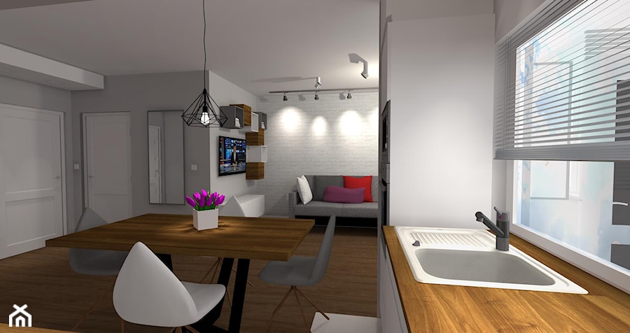 Mieszkanie Lublin - Średnia biała szara jadalnia w kuchni, styl nowoczesny - zdjęcie od Projektowanie wnętrz Paulina Łata