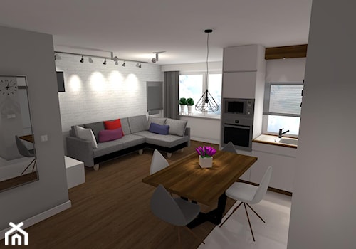 Mieszkanie Lublin - Średni biały salon z kuchnią z jadalnią, styl nowoczesny - zdjęcie od Projektowanie wnętrz Paulina Łata