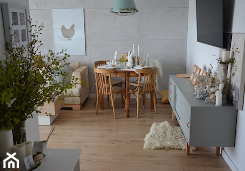 #wielkanocnedekoracje - Średni biały szary salon z jadalnią, styl nowoczesny - zdjęcie od Ewelina Szmigiel