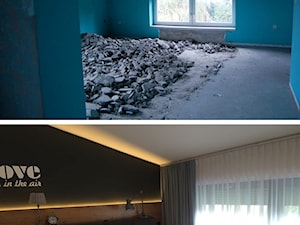 Projekt Września - Mała biała czarna sypialnia na poddaszu - zdjęcie od kabeDesign kasia białobłocka