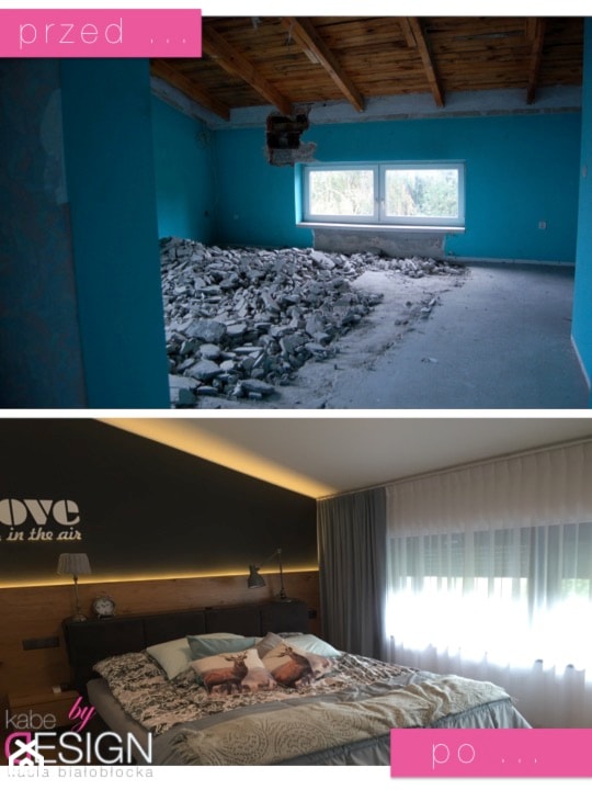 Projekt Września - Mała biała czarna sypialnia na poddaszu - zdjęcie od kabeDesign kasia białobłocka