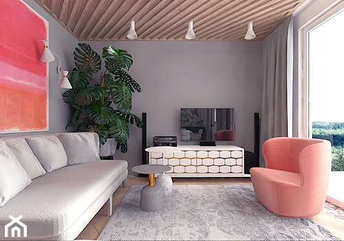 Projekt 11 - Średni szary salon z tarasem / balkonem, styl nowoczesny - zdjęcie od Pracownia projektowania wnęrz Loci
