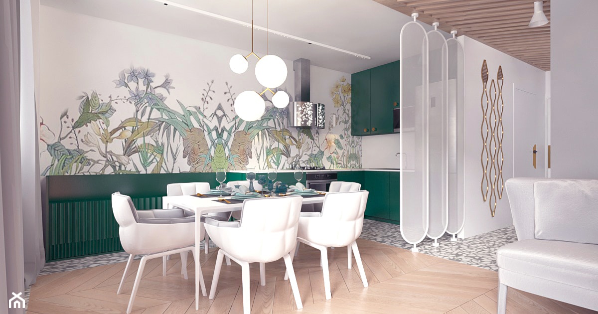Projekt 11 - Średnia otwarta z salonem z kamiennym blatem szara z zabudowaną lodówką kuchnia w kształcie litery l, styl nowoczesny - zdjęcie od Pracownia projektowania wnęrz Loci - Homebook