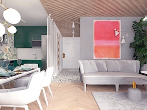 Projekt 11 - Średni szary salon z kuchnią z jadalnią, styl nowoczesny - zdjęcie od Pracownia projektowania wnęrz Loci