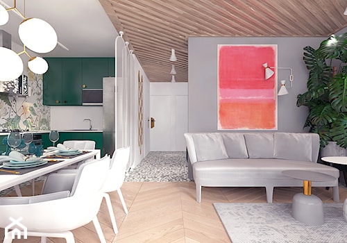 Projekt 11 - Średni szary salon z kuchnią z jadalnią, styl nowoczesny - zdjęcie od Pracownia projektowania wnęrz Loci