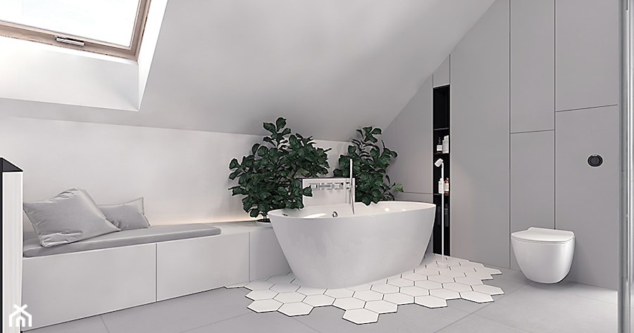 Projekt 13 - Średnia na poddaszu łazienka z oknem, styl nowoczesny - zdjęcie od Pracownia projektowania wnęrz Loci