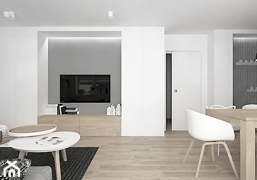 projekt 7 - Średni biały szary salon z jadalnią, styl skandynawski - zdjęcie od Pracownia projektowania wnęrz Loci