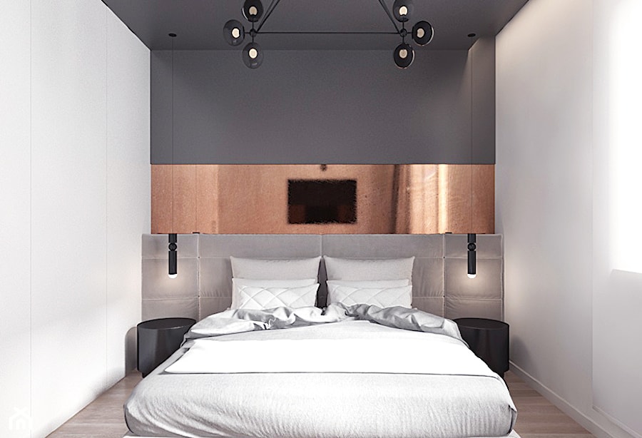 Projekt 15 - Średnia biała szara sypialnia, styl nowoczesny - zdjęcie od Pracownia projektowania wnęrz Loci