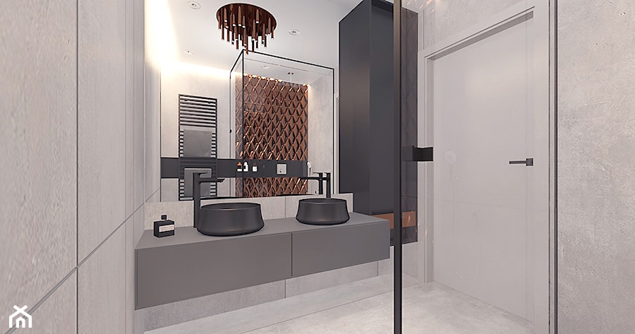 Projekt 16 - Mała bez okna z lustrem z dwoma umywalkami z punktowym oświetleniem łazienka, styl nowoczesny - zdjęcie od Pracownia projektowania wnęrz Loci