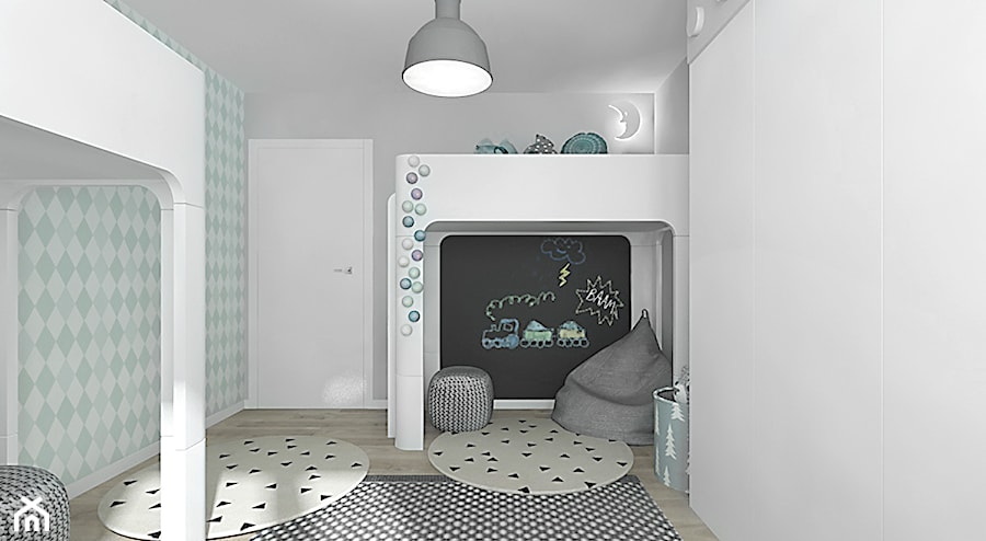 projekt 7 - Średni szary zielony pokój dziecka dla dziecka dla nastolatka dla chłopca dla dziewczynki dla rodzeństwa, styl skandynawski - zdjęcie od Pracownia projektowania wnęrz Loci